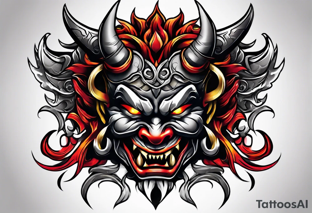 Protection against evil Oni mask tattoo idea