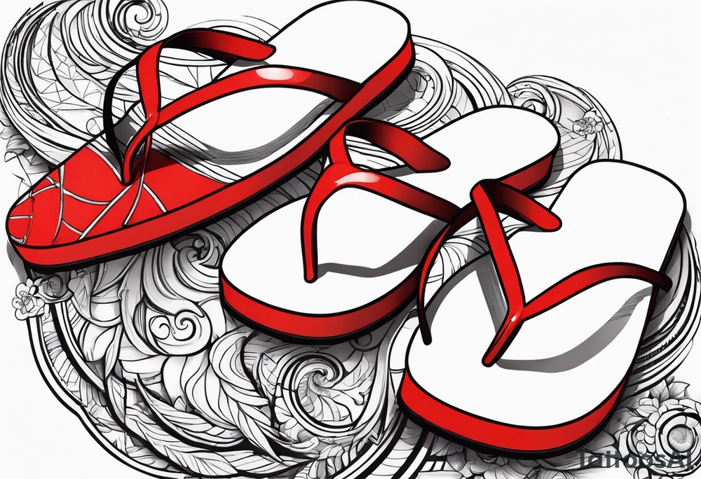 A pair of red wings and flip flops on the beach tattoo idea