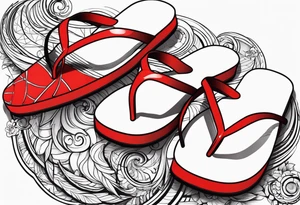 A pair of red wings and flip flops on the beach tattoo idea