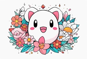 kirby surrounded by flowers holding a crystal tattoo idea