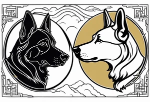 a black German shepherd vs a golden retriever in Jiu Jitsu tattoo idea