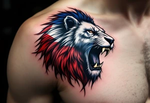 A Czech flag morphing into a roaring lion, symbolizing national pride and strength, with deep red, white, and royal blue tones. tattoo idea