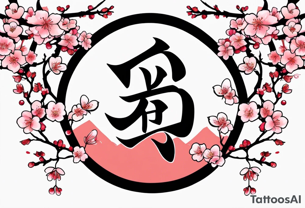 Kanji letter for shadow inside half circle with cherry blossoms tattoo idea