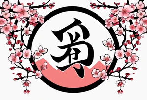 Kanji letter for shadow inside half circle with cherry blossoms tattoo idea