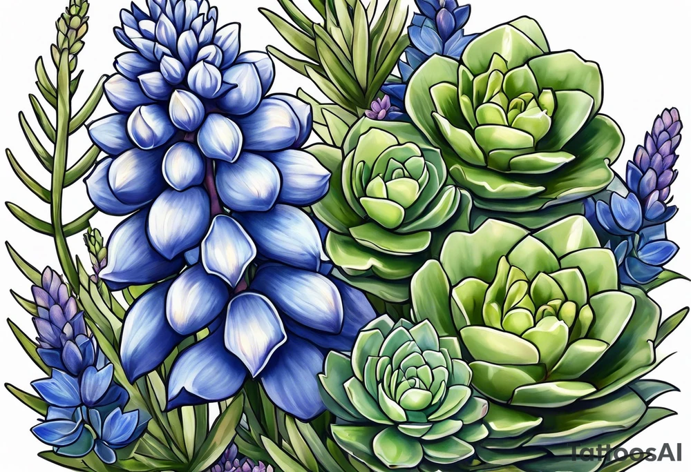 Bluebonnets with succulents tattoo idea