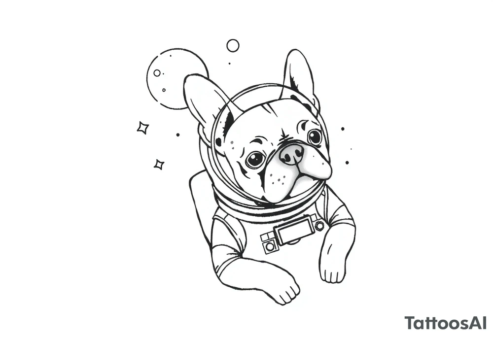 a space themed tattoo of my french bulldog mars. include elements in space like planets and stars. mars should be depicted as a astronaut tattoo idea
