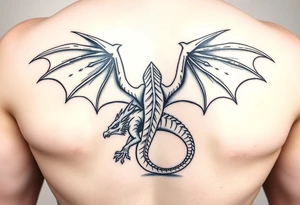 Powerful dragon wings closed crawling up leg tattoo idea