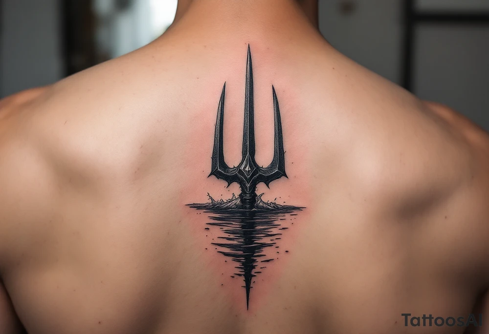 trident half way under water tattoo idea
