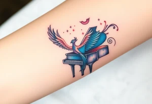 dream grand piano under the stars swirl pheonix tattoo idea