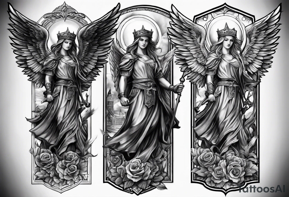 st Micheal tattoo on the outside of the forearm tattoo idea