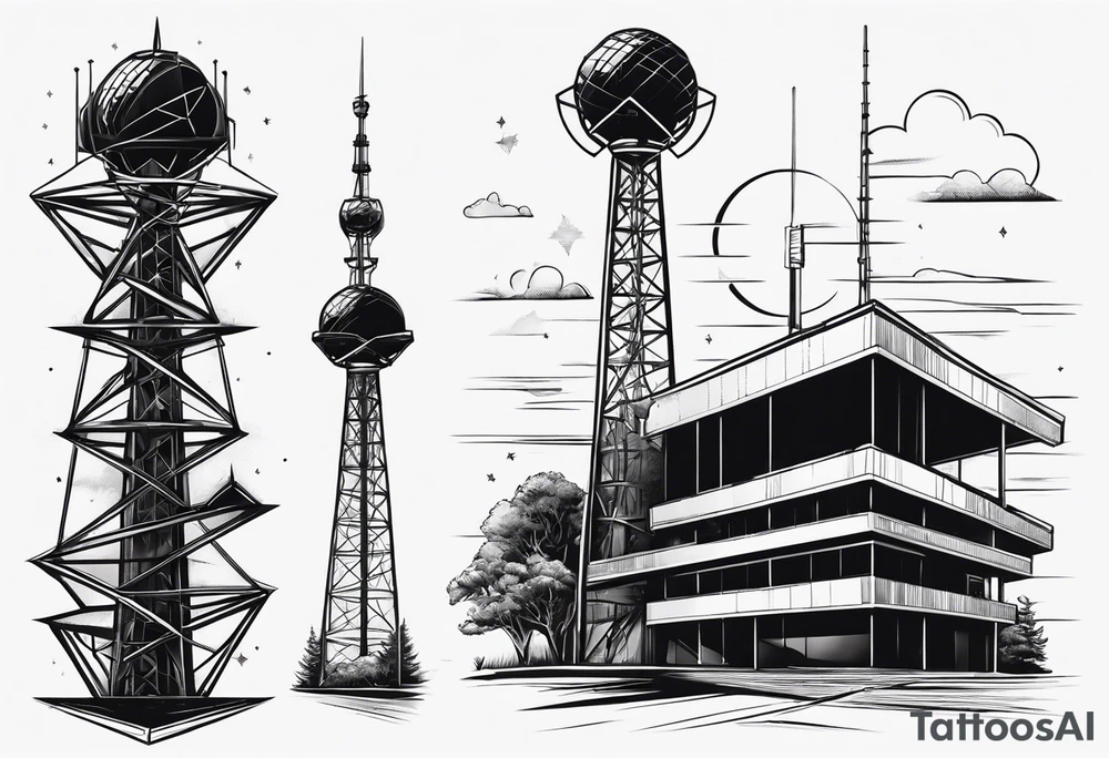 Radio tower, radiation emissions, geometry, arm sleeve tattoo idea