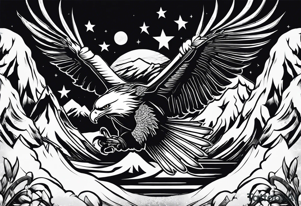 i want a tattoo that shows my passion for snowboarding that will match my traditional American tattoo that is an eagle fighting a snake tattoo idea