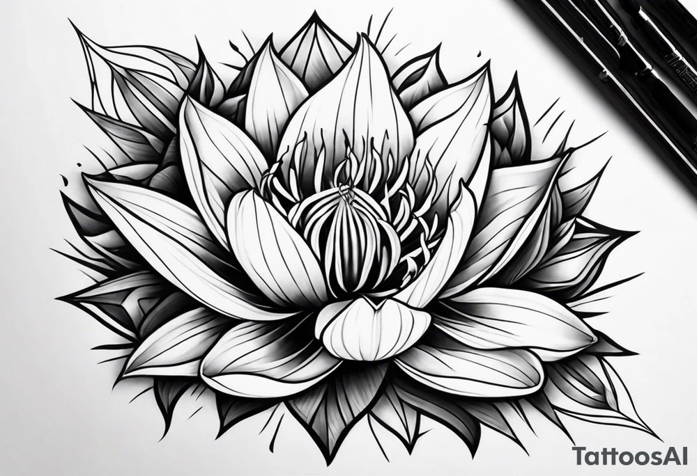 Geometric Fire Lily tattoo idea