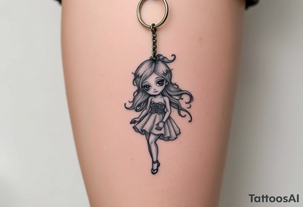 A magical girl turned doll on a keychain 
With a creepy vibe tattoo idea