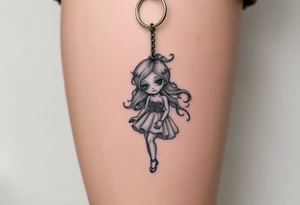 A magical girl turned doll on a keychain 
With a creepy vibe tattoo idea