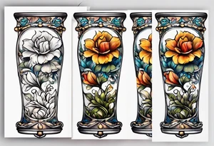 Hour glass sleeve with flowers tattoo idea