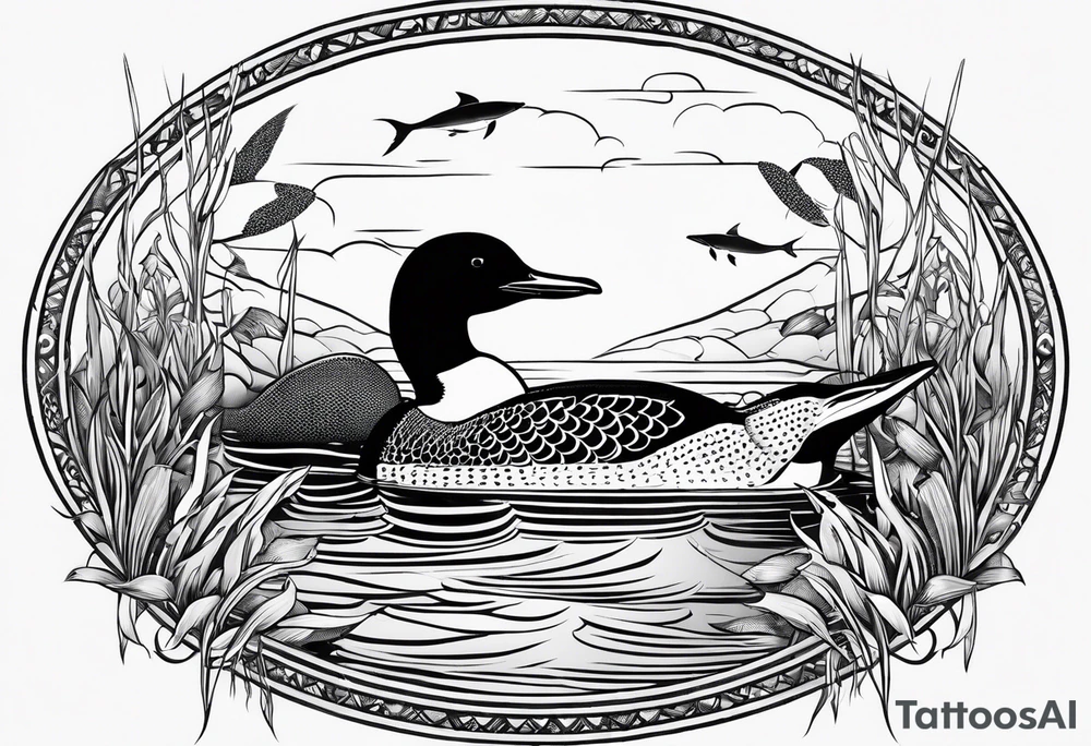 loon with walleye fish under it tattoo idea