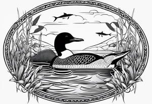 loon with walleye fish under it tattoo idea