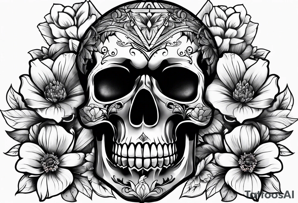 flowers skull triangle tattoo idea