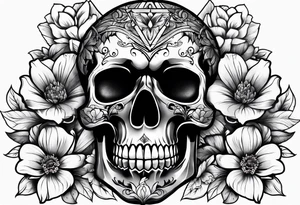 flowers skull triangle tattoo idea