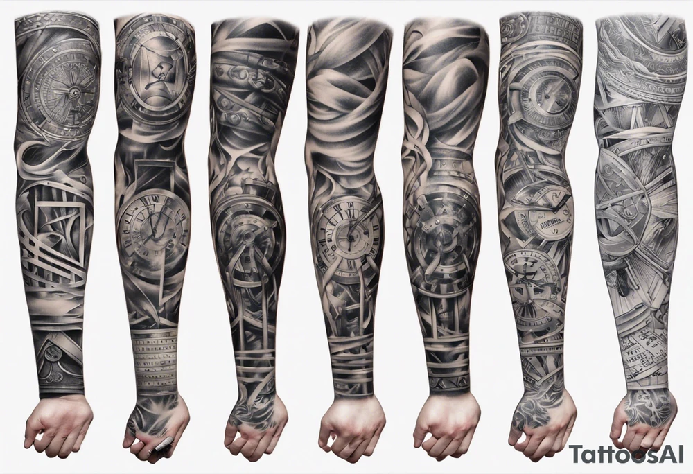 men’s arm sleeve, 1/18 and 8/31 roman numeral tattoo idea