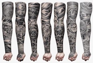 men’s arm sleeve, 1/18 and 8/31 roman numeral tattoo idea