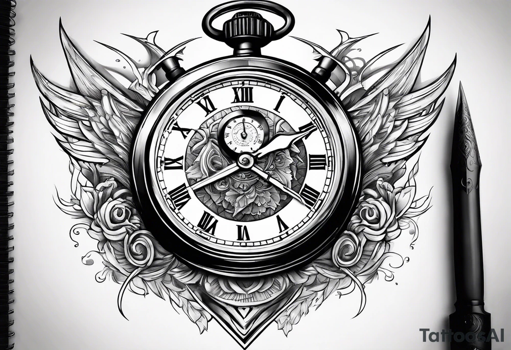 Stopwatch hanging from  a sword tattoo idea