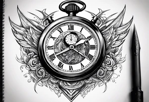 Stopwatch hanging from  a sword tattoo idea