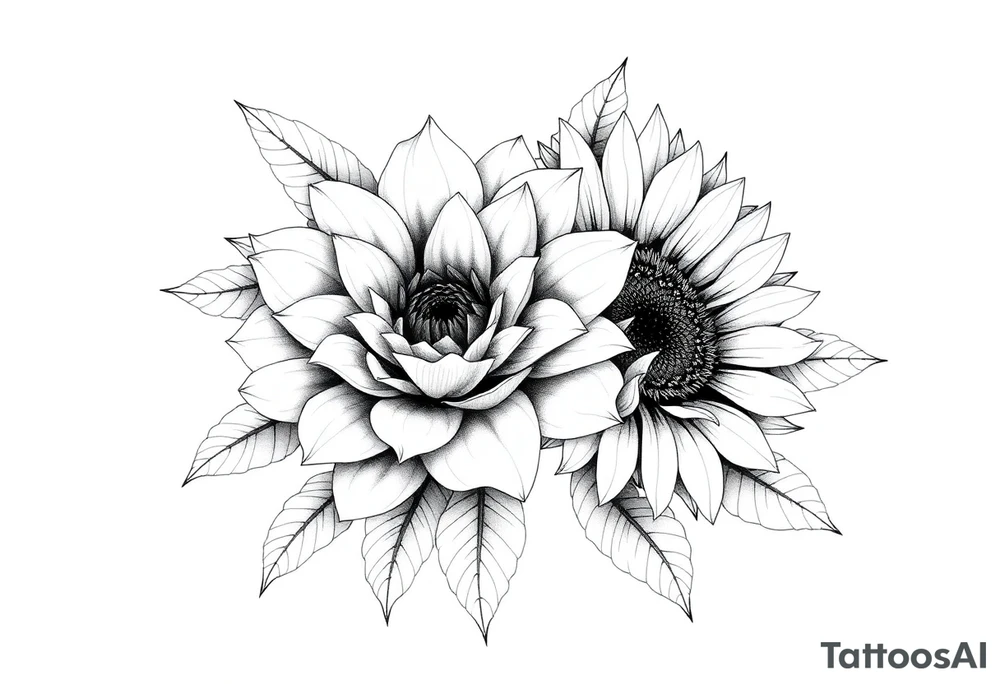 Chrysanthemum White Rose and sunflower combined tattoo tattoo idea