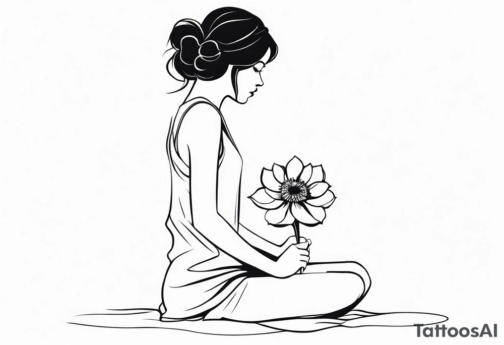 silhouette of a girl with a flower head, kneeling tattoo idea