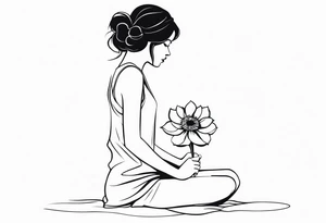 silhouette of a girl with a flower head, kneeling tattoo idea