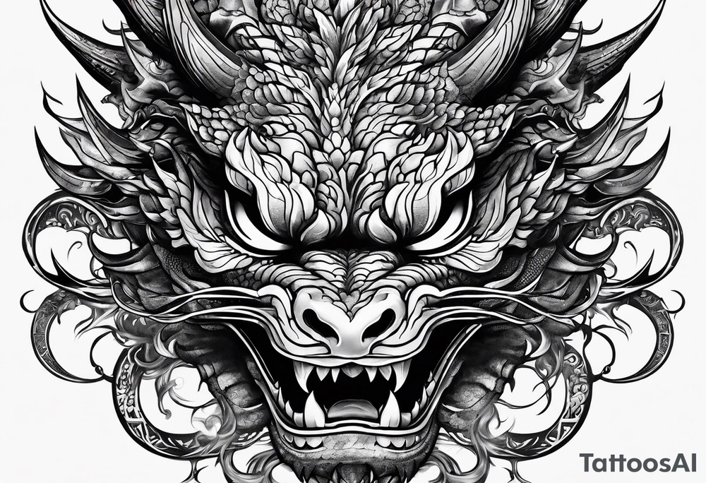 dragon mask fire tattoo idea