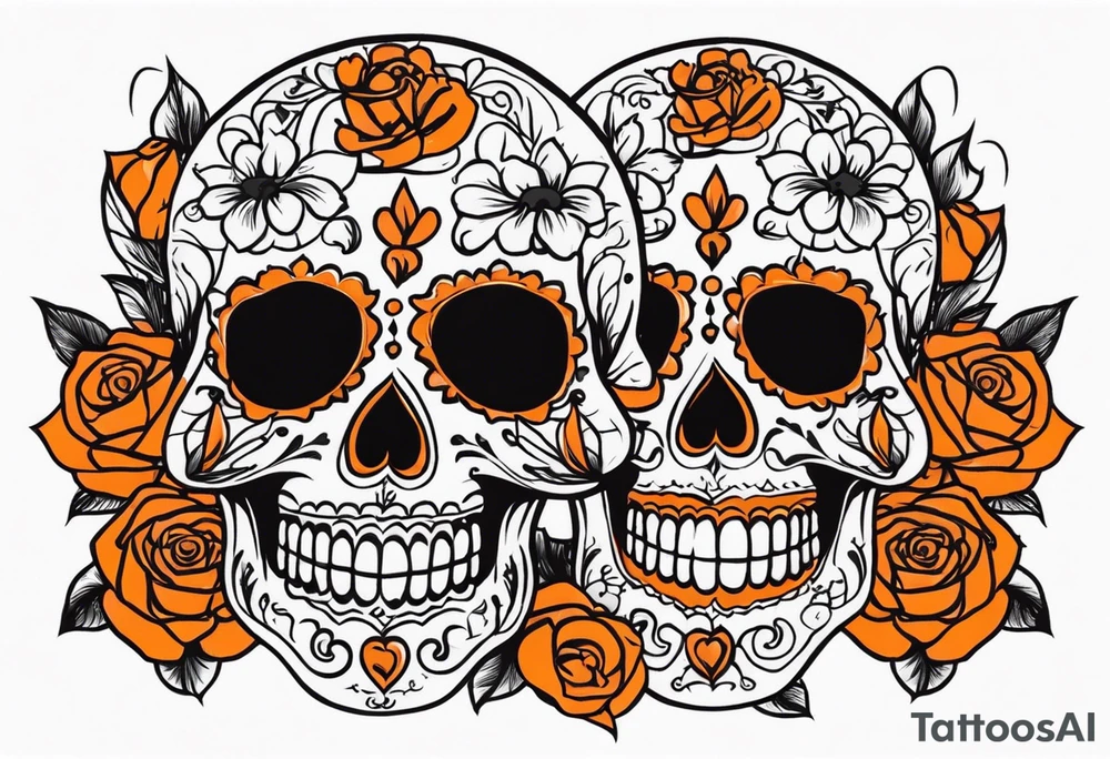 Sugar skull with roses that are orange and black tattoo idea