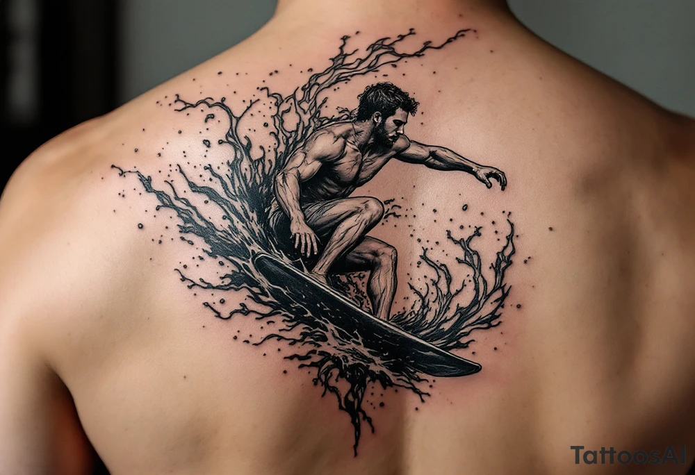 barefoot waterskier, surrounded by fire and water tattoo idea