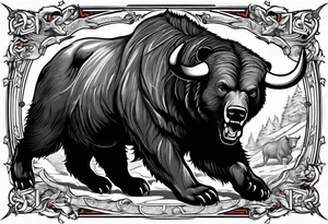 I want a sleeve tattoo design combining a bear fighting a bull tattoo idea