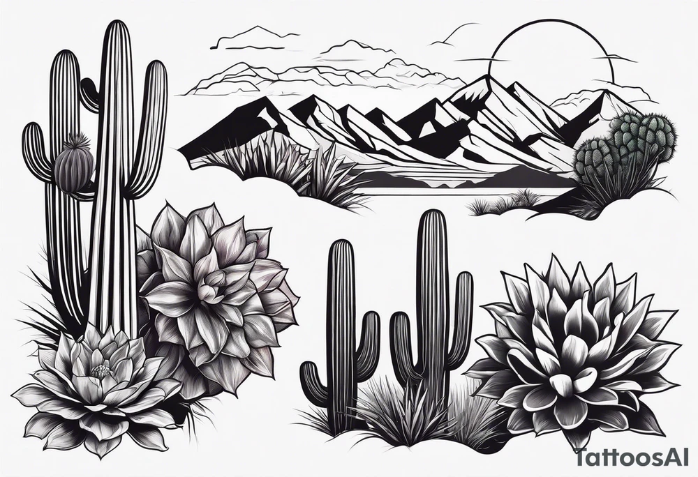 Mountains,  cactus,  forearm tattoo idea