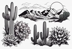 Mountains,  cactus,  forearm tattoo idea
