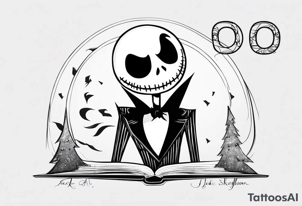 Jack Skellington with letter "A" and date 07/06/2023 tattoo idea
