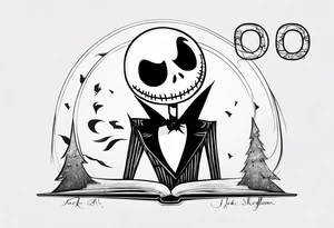 Jack Skellington with letter "A" and date 07/06/2023 tattoo idea