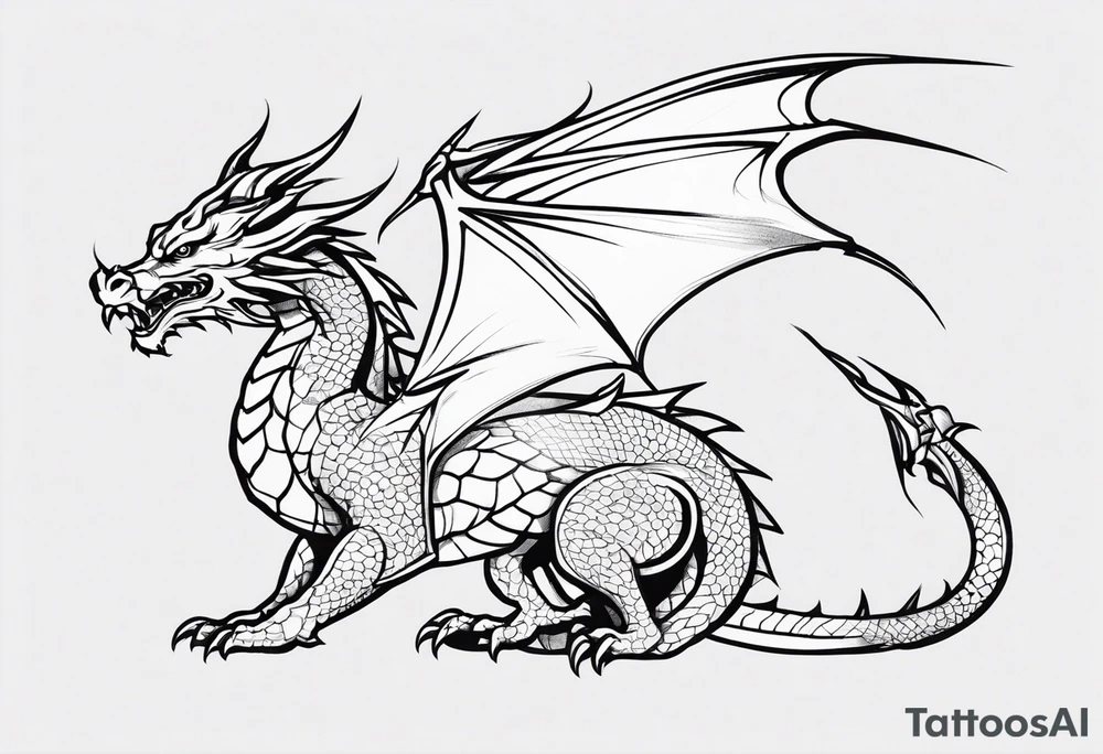 Fine like dragon wrapping around the back of knee not that scary and not going all the way around the knee not very detailed tattoo idea