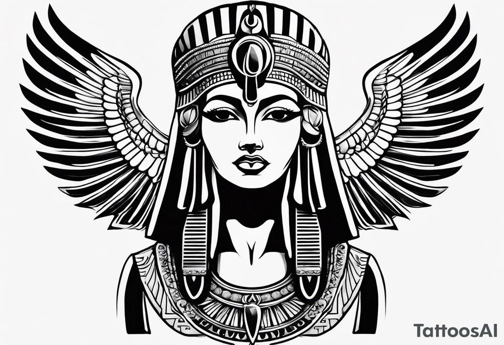 black and white Egyptian goddess Isis tattoo idea