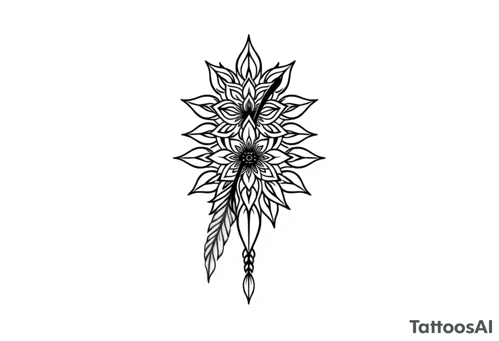 spiritual bold line feather mandala indian tattoo idea
