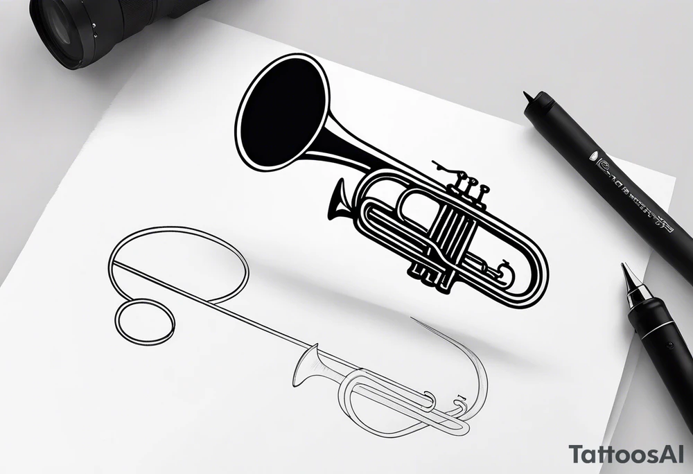 trombone and camera drawn with a single line tattoo idea