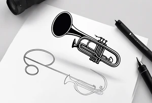 trombone and camera drawn with a single line tattoo idea