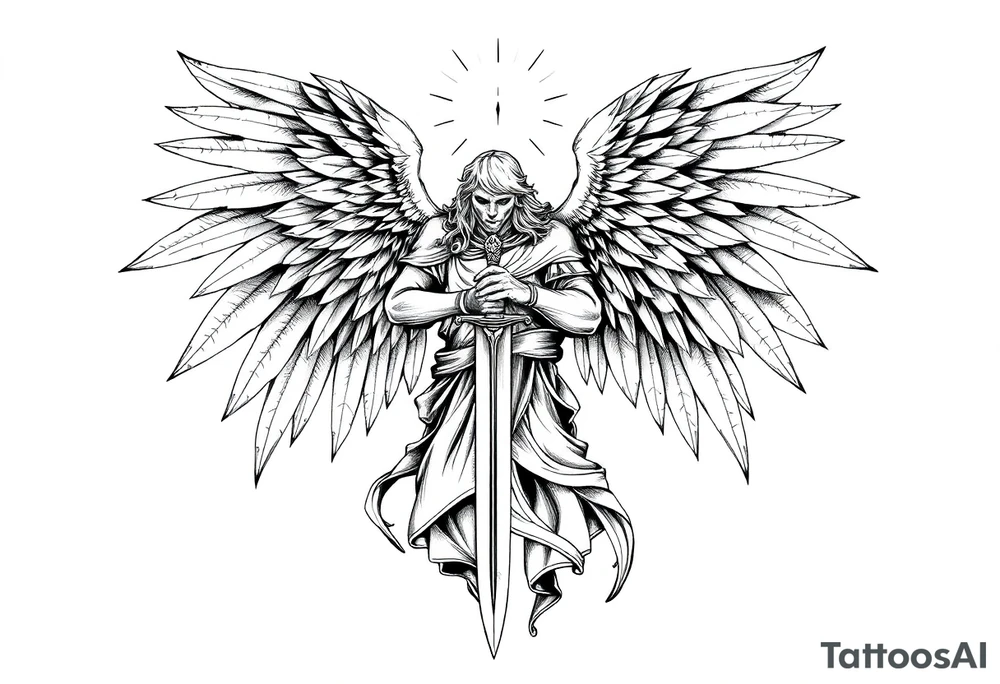 Holy Archangel, Biblical, Christianity, Heavenly Army, Hebrew, Guards of Christianity, Holding a sword, having six wings, seraphim tattoo idea