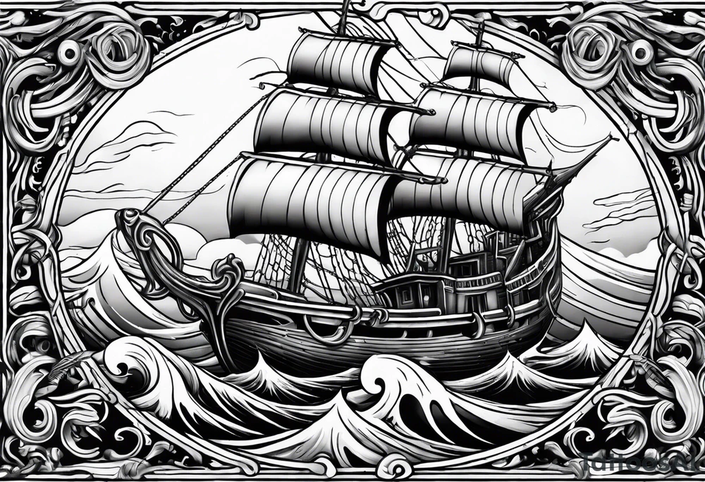 Kraken wrapping tentacles Poseidon thrusting trident stormy sea tattoo idea