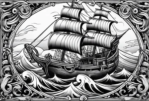 Kraken wrapping tentacles Poseidon thrusting trident stormy sea tattoo idea