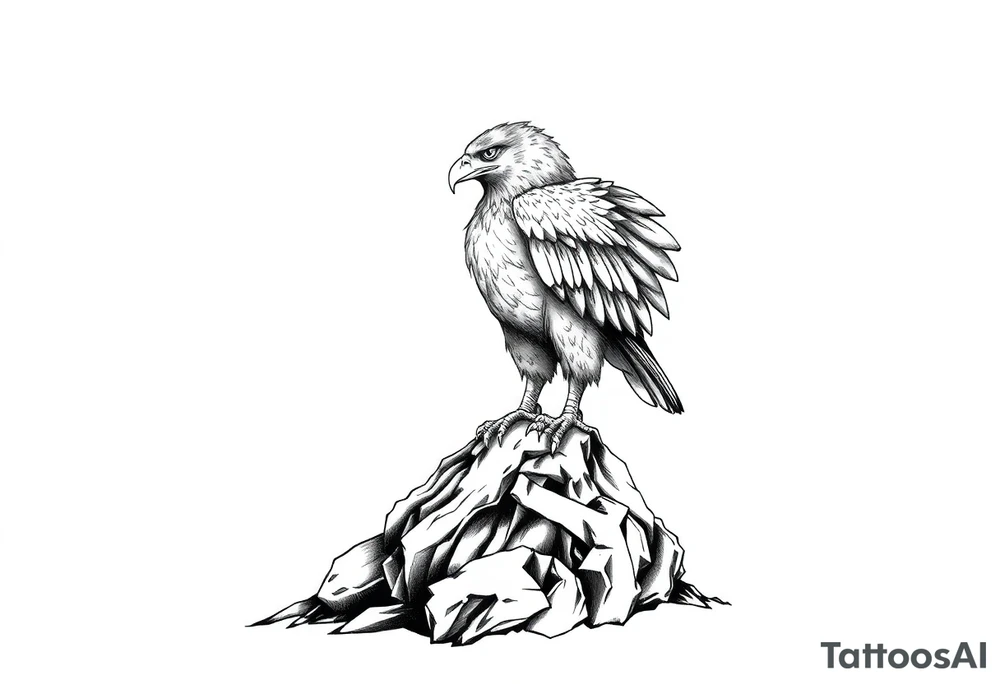 an eagle stands on a rock,landscape. tattoo idea