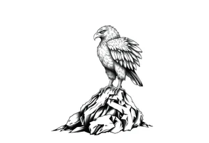 an eagle stands on a rock,landscape. tattoo idea