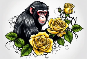 Yellow rose vine with a monkey and blood dripping from the roses tattoo idea